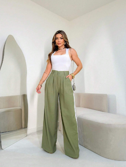 Calça pantalona feminina,
Calça com laterais largas,
Calça cintura alta feminina,
Calça pantalona social,
Calça pantalona elegante,
Calça pantalona moderna,
Calça pantalona cores vibrantes
