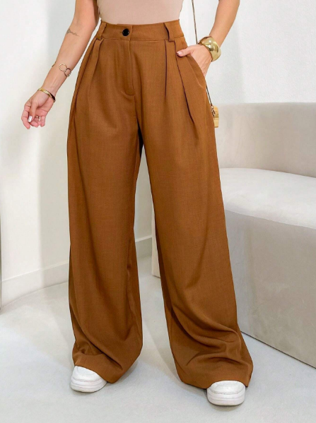 Calça pantalona feminina,
 Calça de alfaiataria feminina,
 Calça social feminina com cinto,
 Calça pantalona cintura alta,
 Calça pantalona elegante,
 Calça pantalona moderna,
 Calça pantalona cores vibrantes,
