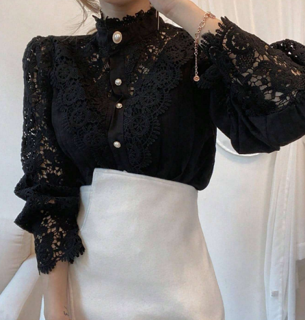 Camisa feminina manga longa,Camisa de renda feminina,Camisa com botões elegante,Camisa social feminina manga longa,Camisa feminina com detalhes em renda,Camisa feminina para trabalho,Camisa de manga longa com renda
