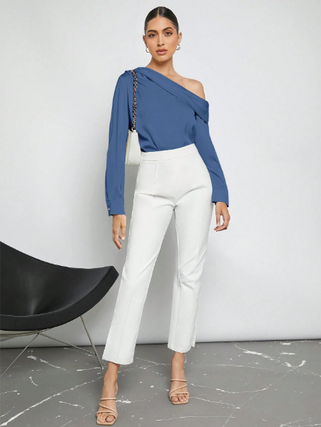 Camisa feminina cetim elegante,Blusa cetim manga longa feminina,Camisa cetim com recorte nos ombros,Camisa cetim plissada feminina,Blusa feminina cetim decote assimétrico,Camisa social feminina cetim,Camisa cetim feminina para eventos