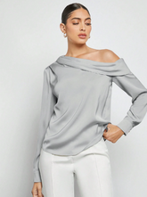 Camisa feminina cetim elegante,Blusa cetim manga longa feminina,Camisa cetim com recorte nos ombros,Camisa cetim plissada feminina,Blusa feminina cetim decote assimétrico,Camisa social feminina cetim,Camisa cetim feminina para eventos
