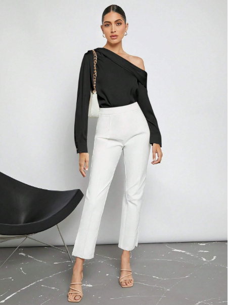 Camisa feminina cetim elegante,Blusa cetim manga longa feminina,Camisa cetim com recorte nos ombros,Camisa cetim plissada feminina,Blusa feminina cetim decote assimétrico,Camisa social feminina cetim,Camisa cetim feminina para eventos
