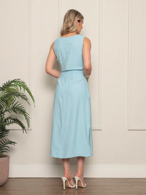 Conjunto feminino elegante,Conjunto blusa regata e saia midi,Conjunto feminino saia e blusa,Conjunto feminino social,Conjunto de alfaiataria feminino,Conjunto feminino para eventos,Conjunto moda feminina verão