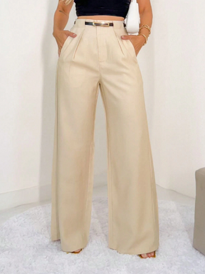 Calça pantalona feminina,
 Calça de alfaiataria feminina,
 Calça social feminina com cinto,
 Calça pantalona cintura alta,
 Calça pantalona elegante,
 Calça pantalona moderna,
 Calça pantalona cores vibrantes,