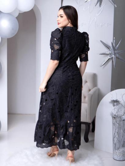 Vestido lese de algodão,
Vestido com mangas bufantes,
Vestido romântico feminino,
Vestido com babados na bainha,
Vestido de cintura alta elegante,
Vestido de colarinho baixo,
Vestido bordado feminino,