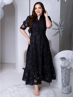 Vestido lese de algodão,
Vestido com mangas bufantes,
Vestido romântico feminino,
Vestido com babados na bainha,
Vestido de cintura alta elegante,
Vestido de colarinho baixo,
Vestido bordado feminino,