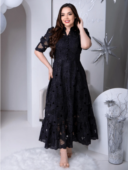 Vestido lese de algodão,
Vestido com mangas bufantes,
Vestido romântico feminino,
Vestido com babados na bainha,
Vestido de cintura alta elegante,
Vestido de colarinho baixo,
Vestido bordado feminino,